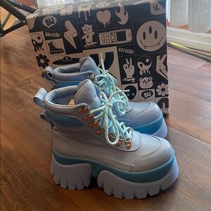 Koi Blue Lace Up Boots with Chunky Platform Sole